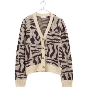 Madewell Alpaca Blend Zebra Print Cardigan Sweater Cropped Quiet Luxury Size M